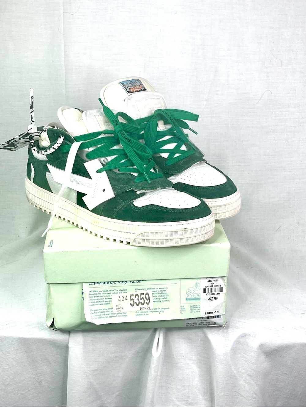 Off-White Out Of Office OOO Low White Green Sneakers Men’s US 9 EU 42 w/ Box